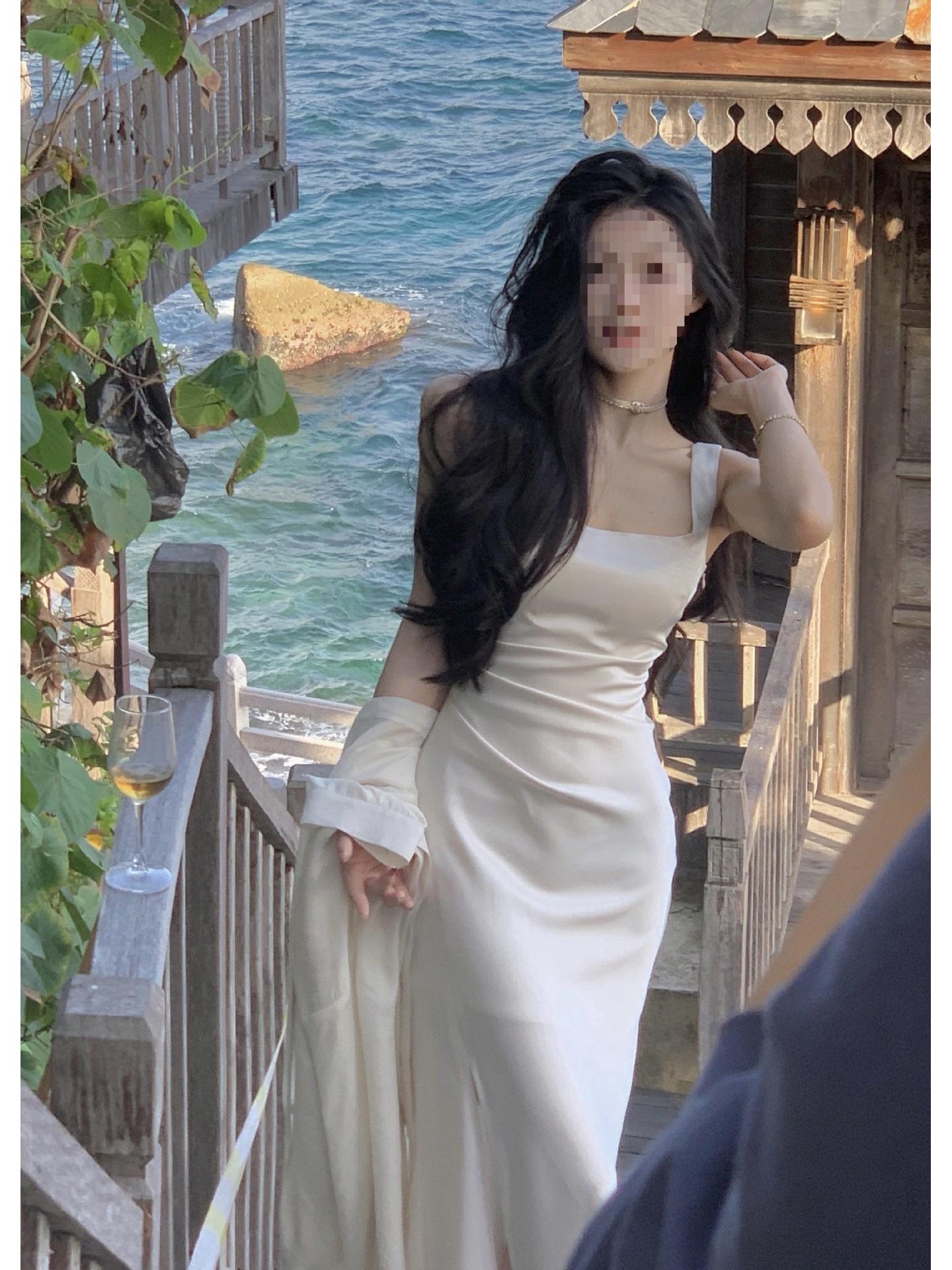 Women s Summer French-Style Satin Slip Dress - Elegant Long Wedding Certificate Dress L