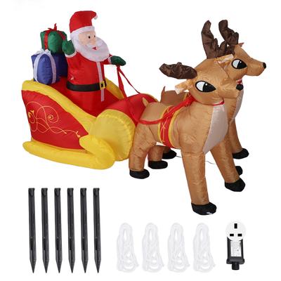 Inflatable Father Christmas On Sleigh with Reindeer 7FT Polyester Fiber Christmas Blow Up Yard