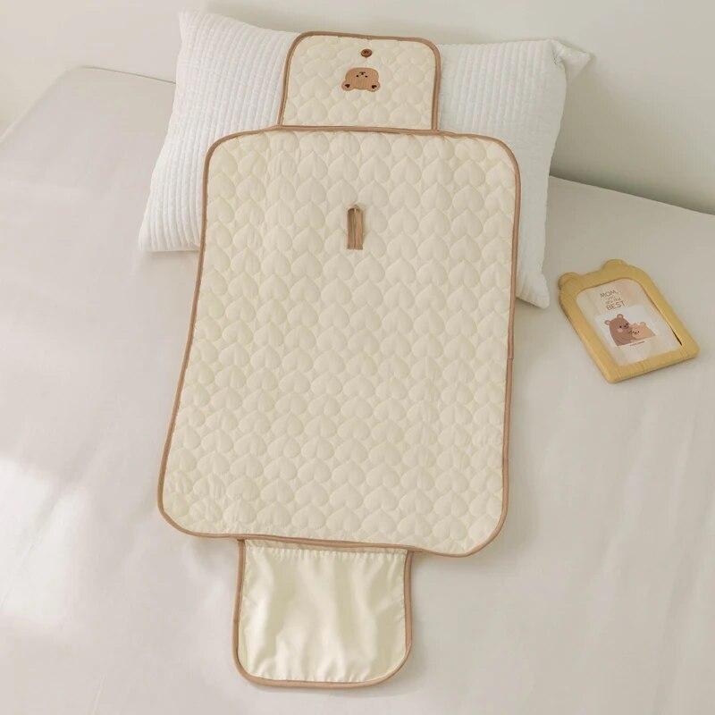 Baby Diaper Pad Folding Newborn Changing Pads Covers Cotton Waterproof Bear Bunny Baby Changing Padding for Crib Baby Strolller Portable 50*70Cm