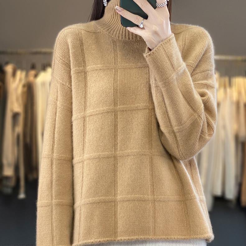 Autumn and Winter Short Sweater Women's Half High Neck Loose Solid Color Knitted Sweater Lazy Style Casual Pullover