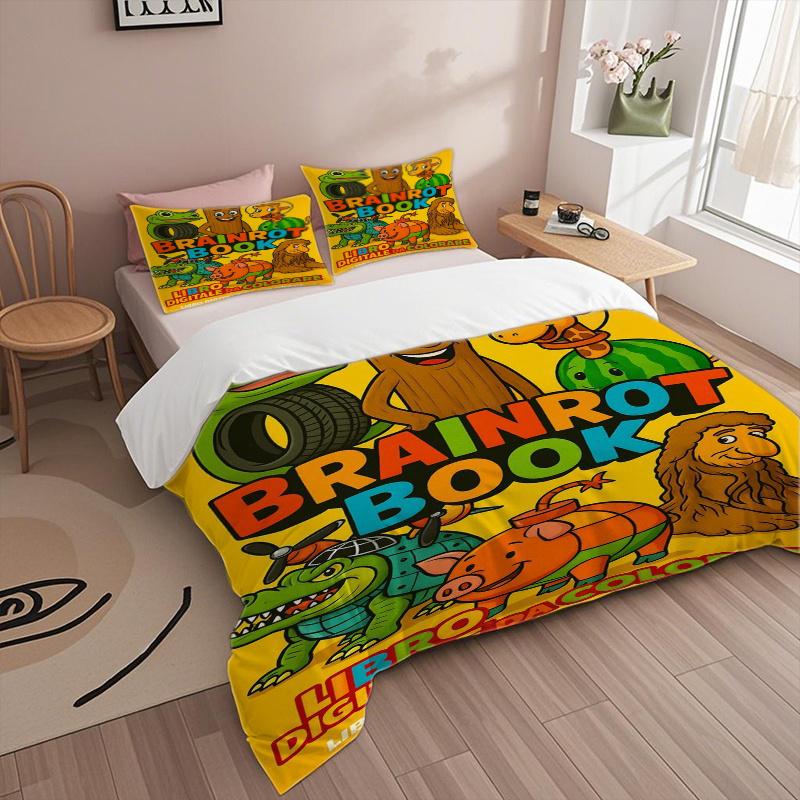 

3Pcs Brainrot Book Duvet Cover Set - Bedding Set, Suitable For Easter, Valentine S Day, Ramadan, Christmas, Graduation Season Duvet Cover Set&EU Single(135x200cm)