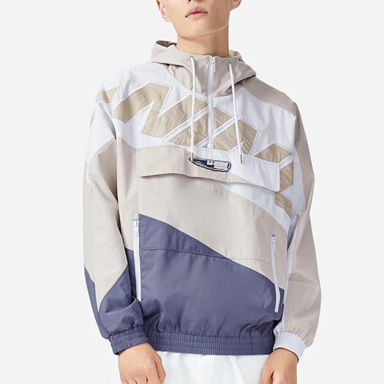 Li-Ning Sports Trend Series Large Logo Embroidery Color Block Loose Hooded Jacket Men Outerwear Off-White AFDS031-3