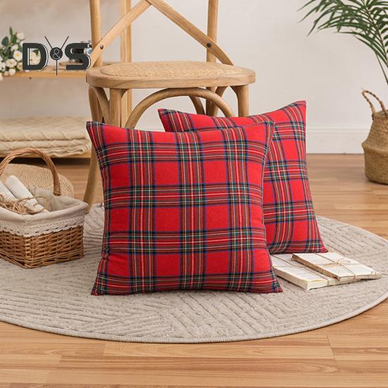 Retro Pillowcase Geometric Plaid Print 18/20 Inch Frosted Hair Surface Hidden Zipper Square Shape Living Room Bedroom Car Sofa Decoration Cushion Sham