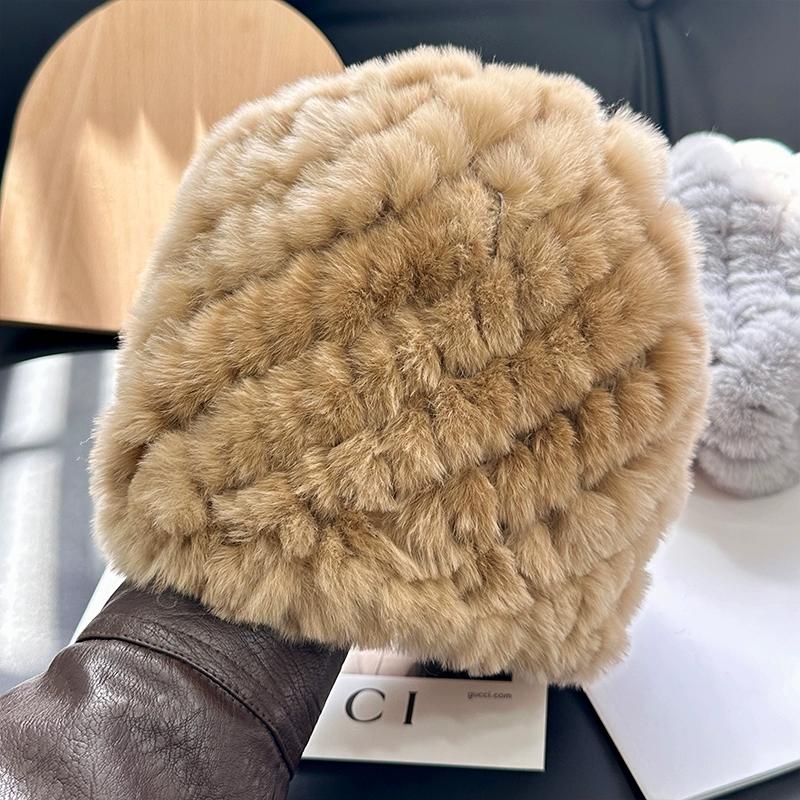 Căciulă din Păr de Iepure Rex Real pentru Femei, Căciulă Groasă din Păr, Blană, Caldă și cu Protecție pentru Urechi, Căciulă Tricotată Plușată, Toamnă și Iarnă, Căciulă Baotou