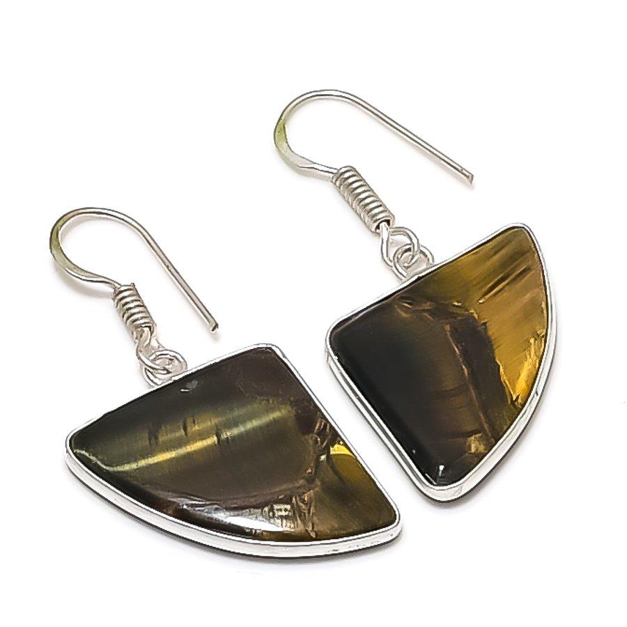 

Natural Tiger Eye Gemstone 925 Sterling Silver Jewelry Earring 1.58 M2A47