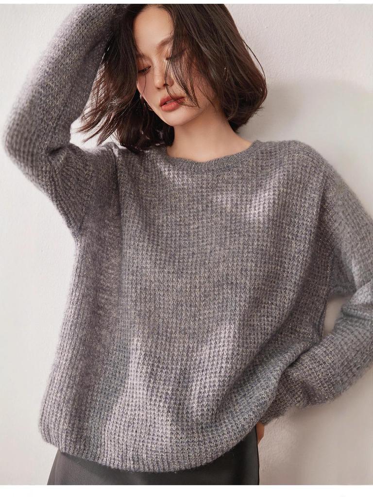 Women's Loose Fit Cashmere Pullover Sweater - Versatile Round Neck Knitted Top