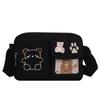 Embroidery Bear Canvas Shoulder Bag Solid Color Shoulder Bag Cute Transparent Itabag  Gift