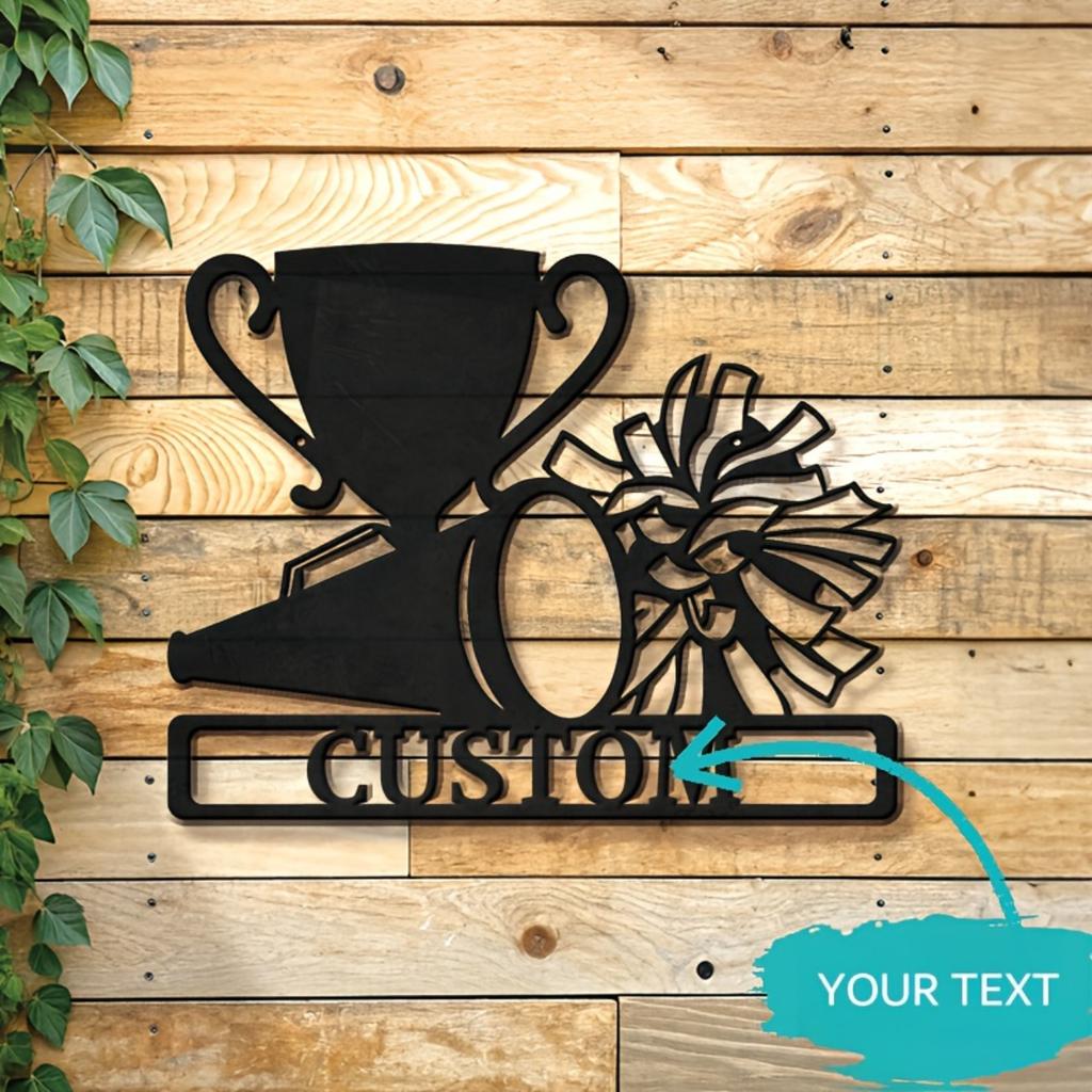 Personalized Cheerleader Metal Sign Trophy Pom Pom Megaphone Design Wall Decor Gift For Sports Fans