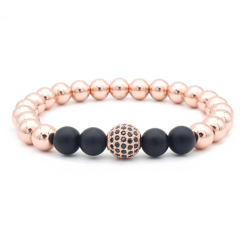 Copper-Plated Gold Bracelet with Frosted Round Beads  Micro-Inlaid Zircon Beads