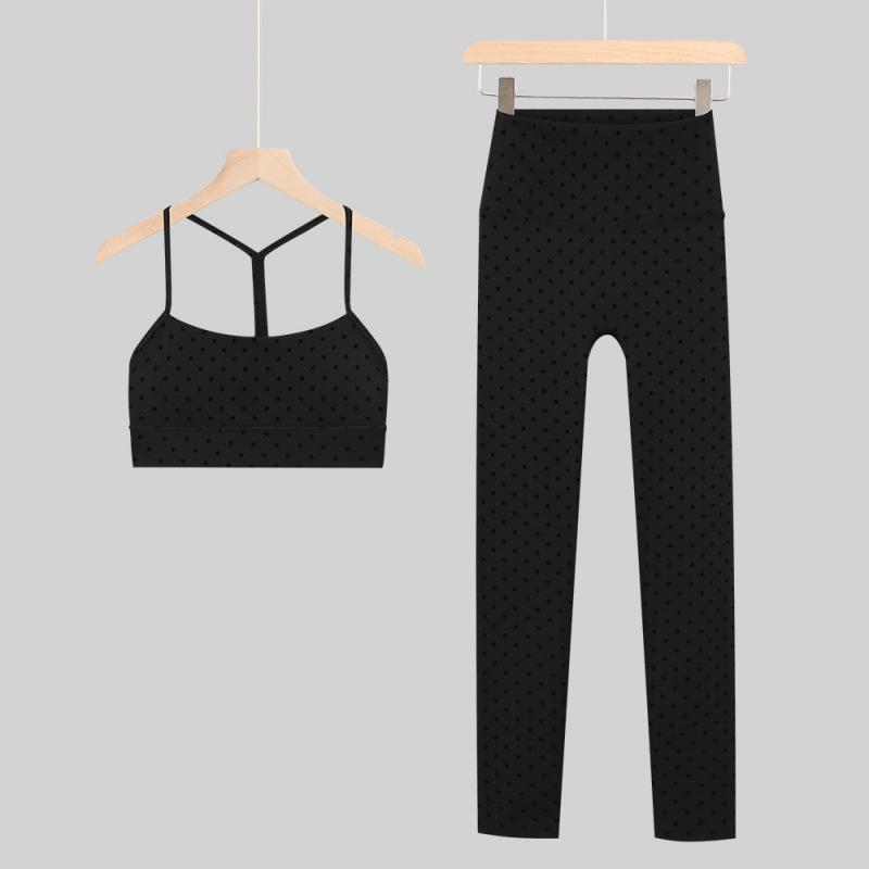 LULU Women s Polka Dot Yoga Set: Cropped High-Waisted Pants & U/Y Tank Top XL