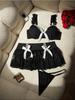 Women'S Solid Underwear French Apron Maid Dress Bow Thigh Ring Maid Lace Patchwork Lingerie Set Cosplay Lolita Sexy Lingerie