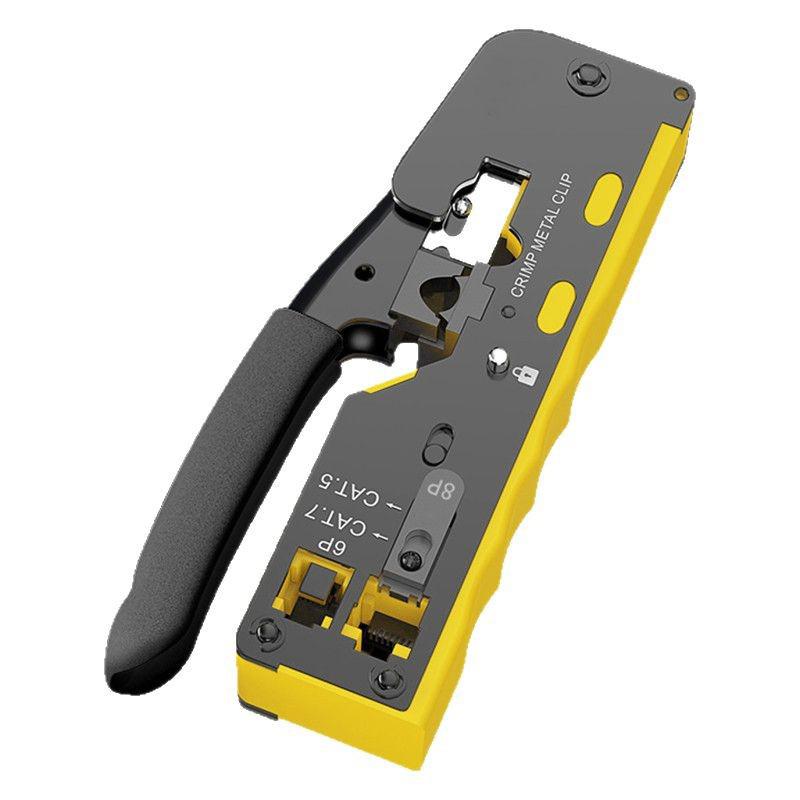 Pass Through Crimp Plier Cat7 Cat6 Cat6A Cat5 Cat5E Stripping Crimping Tool With 8P/6P Ethernet Connectors