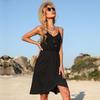 Women's Summer Open Back Solid Color V Neck Strap A-Line Irregular Short Dress