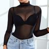 Sexy Doorschijnende Dames Onderkleding Dames Basic Shirt met Hoge Hals en Lange Mouwen Sexy Strakke Mesh Dames Top T-shirt met Lange Mouwen voor Dames