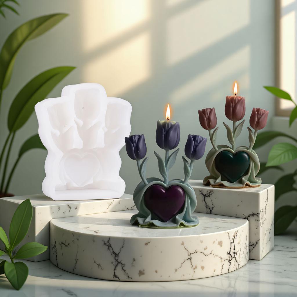 Flowers Scented Candle Molds Castings Molds Heart Tulip Silicone Moulds Epoxy Resin Molds Ornament Plasters Molds