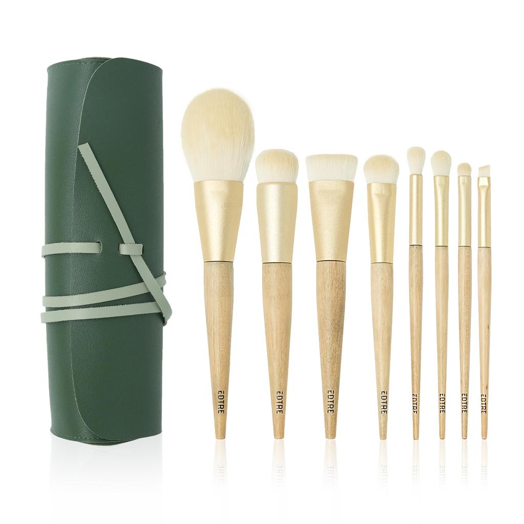 EDTRE White Gold Makeup Brush Set of Soft Fiber with PU Leather Multifunctional Everyday Makeup Brush Portable and Suitable for Sensitive Beginner