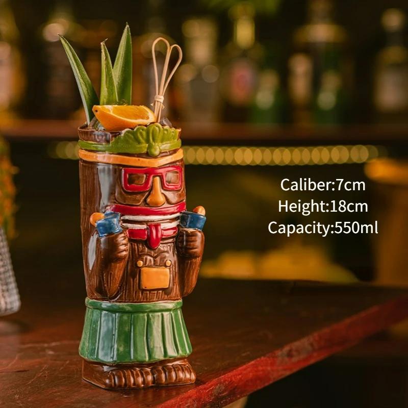 Hawaiian Style Brown Tiki Mug Creative Ceramic Cocktail Cup For Tiki Bar Party Drinkware