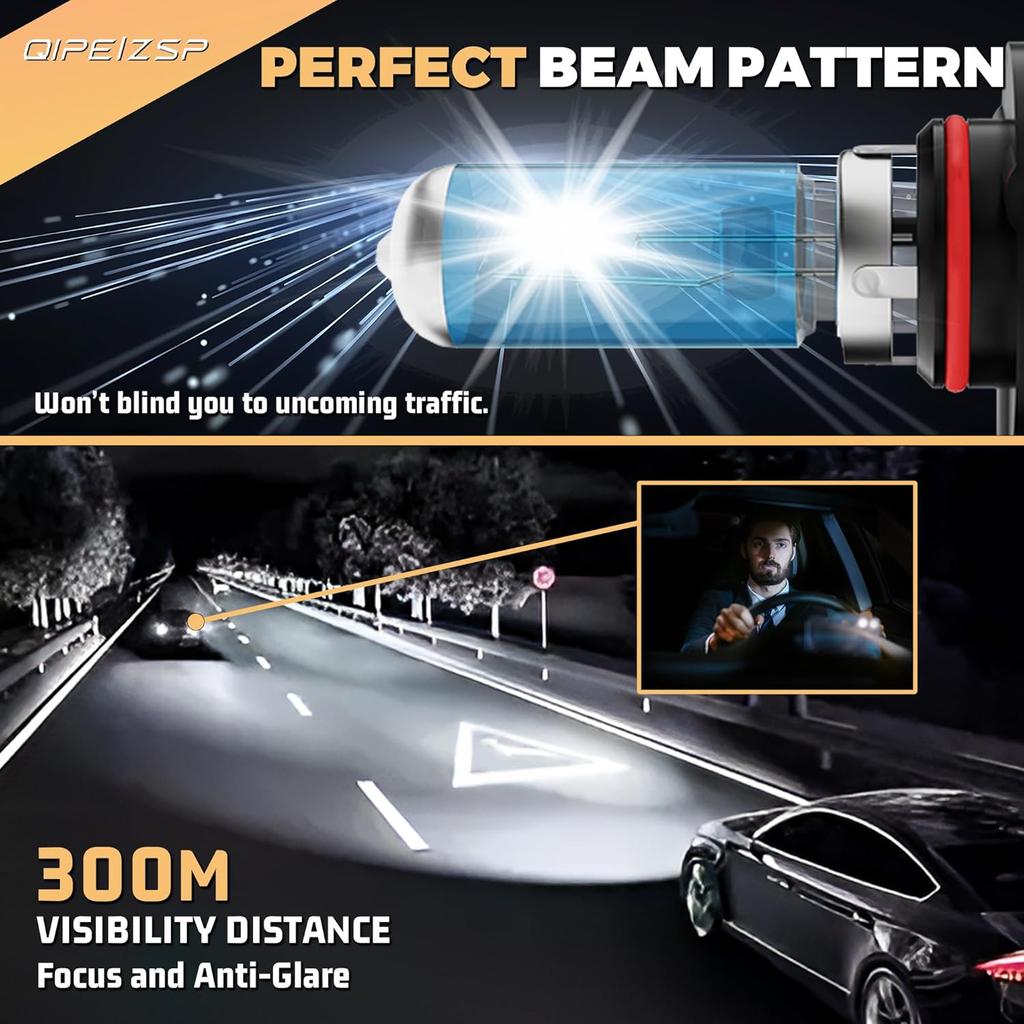 Headlight Bulbs Compatible with Ford Fusion 2006 2007 2008 2009 2011 2012 2013 2014 2015 2016 2017 2018 Halogen Lights,H7 High Beam + H11/H8/H9 Low