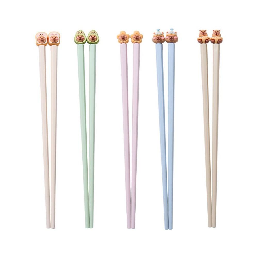 1/5 Pairs Easy To Use Chopsticks Anti-Slip Food Clip Cartoon Capybara Chopsticks  Kids Supply