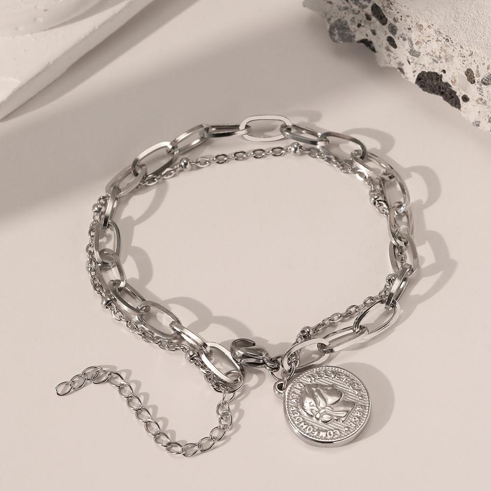 

Stainless Steel Bracelets Exaggerated Geometrical Rounded Pendant Chain New Senior Fine Bracelet For Women Zircon Banquet Gift