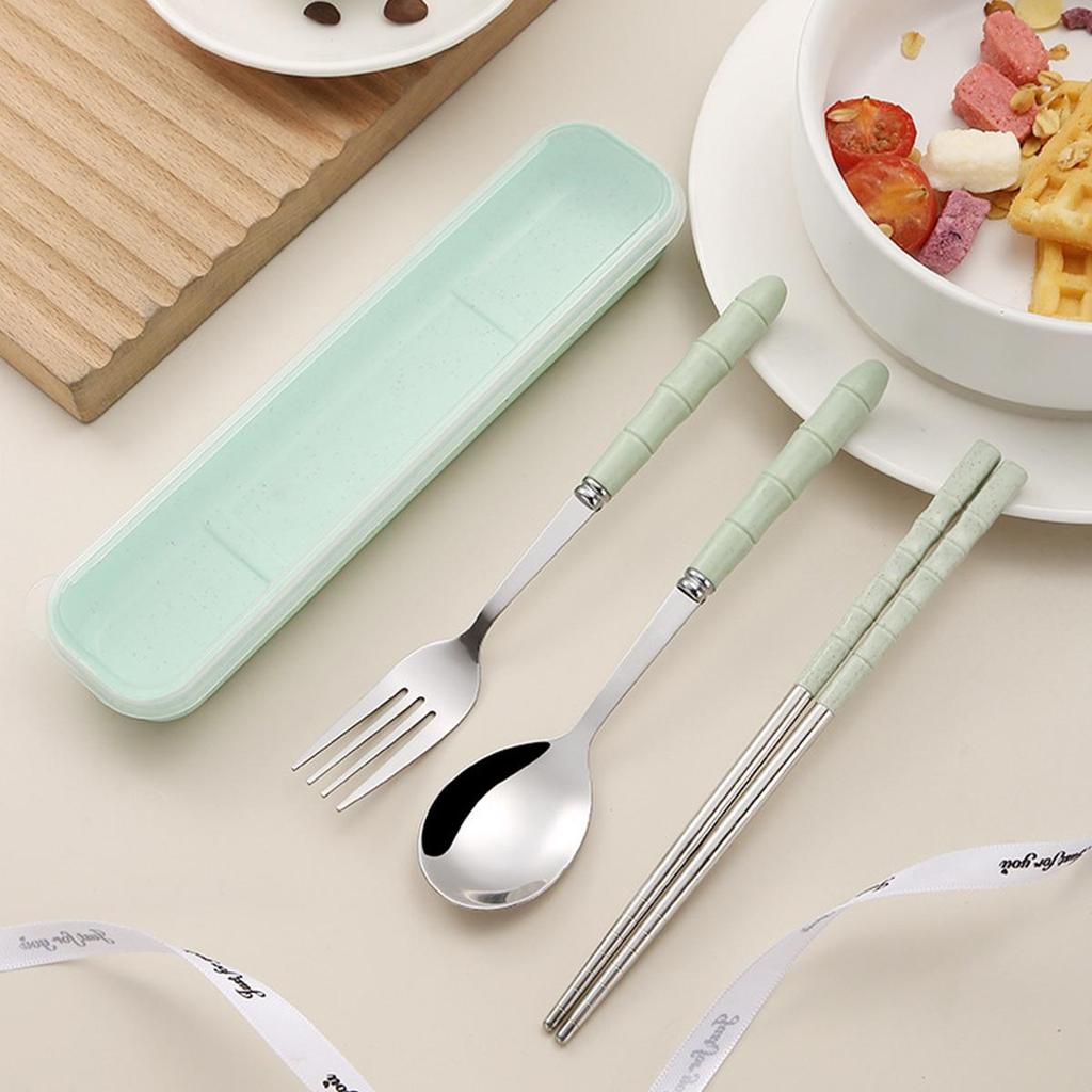 1 Set of Holiday Tableware - 3 Sets Stainless Steel Portable Cutlery (Chopsticks, Spoon, Fork) for Gatherings, Travels, Kitchens, Restaurants