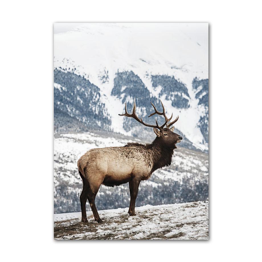 Inverno Neve Foresta Treno Cervo Scoiattolo Pigna Wall Art Canvas Painting Poster e stampe Immagini a parete per soggiorno Decor