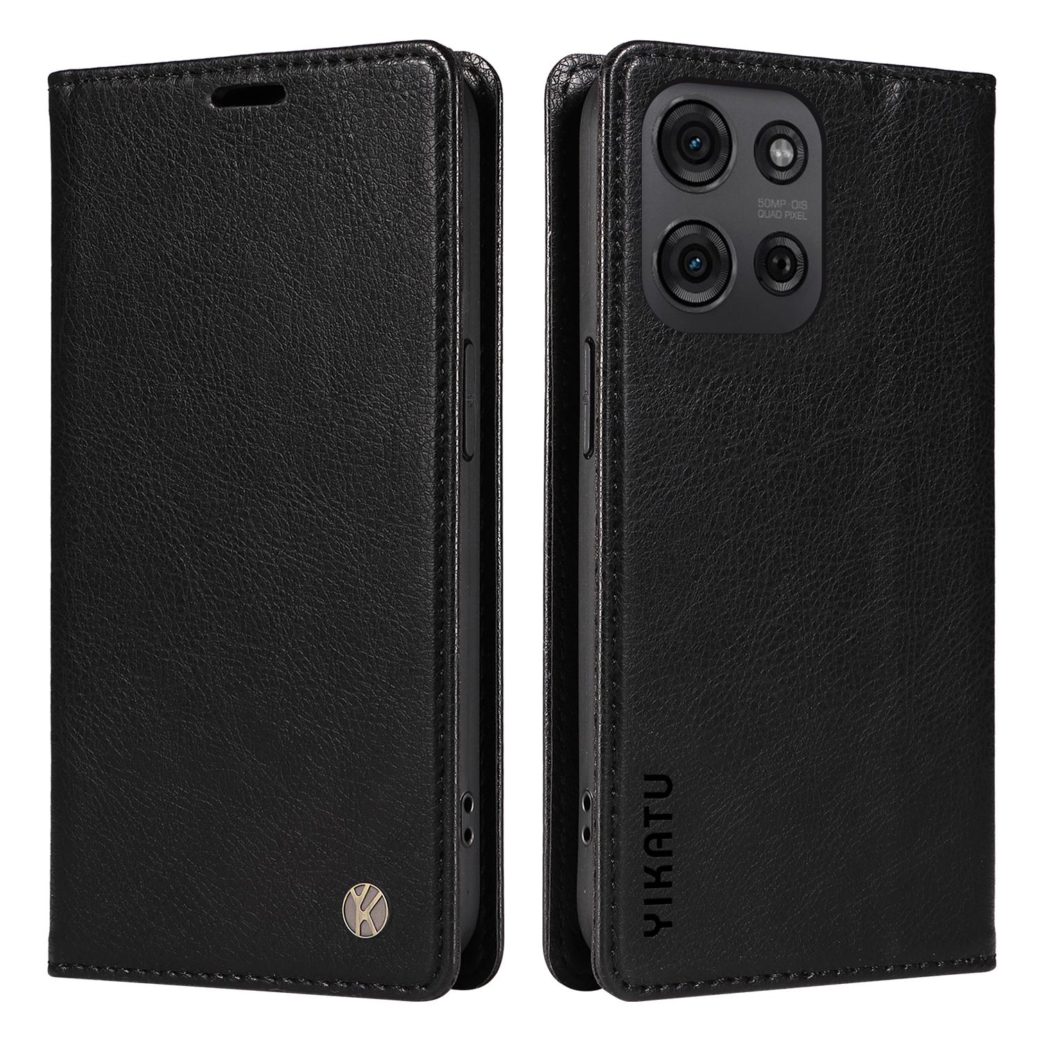 

YIKATU YK-006 Для Motorola Moto G75 5G Чохол Магнітна застібка Шкіряний чохол для телефону Текстура лічі Black