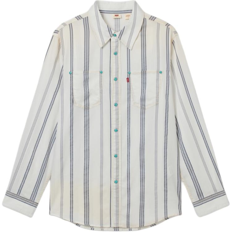 Levis Simple Comfortable Versatile Striped Long Sleeve Shirt Men shirts White 003KW-0001