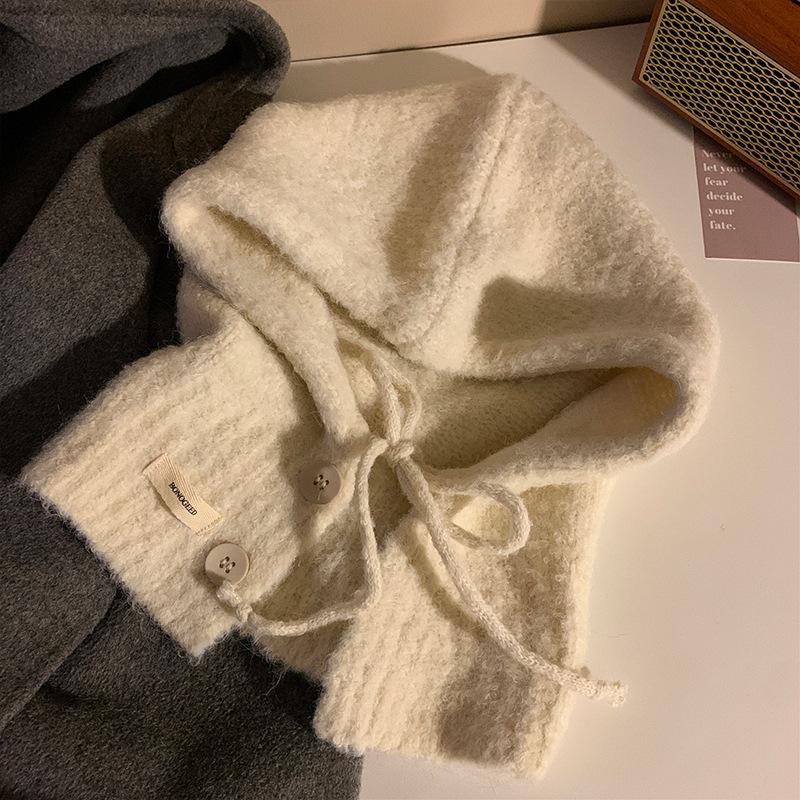

Korean Balaclava Women s Autumn and Winter Warm Hat Neck Scarf Integrated Ear Protection Woolen Knitted Hat M（56-58cm）