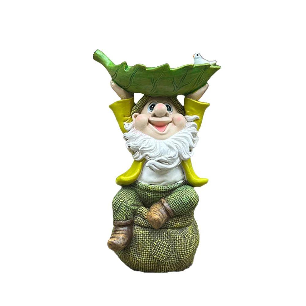 Dwarf Garden Sculpture Statue Multi functional Home Decoration Ornament Creative Bird Food Plate Green Plant Flower Pot