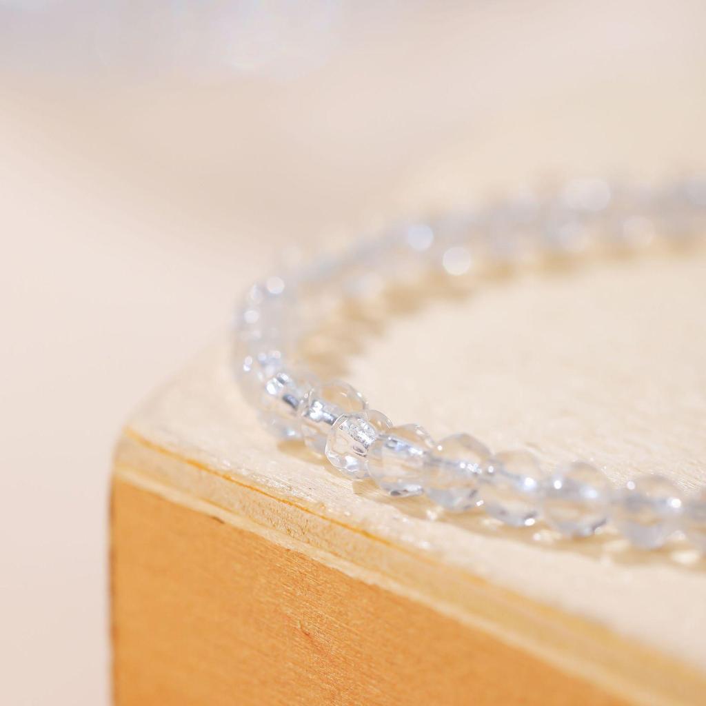Women's Natural White Crystal Beaded Bracelet - 3mm Thin, Ice Transparent, Versatile Jewelry