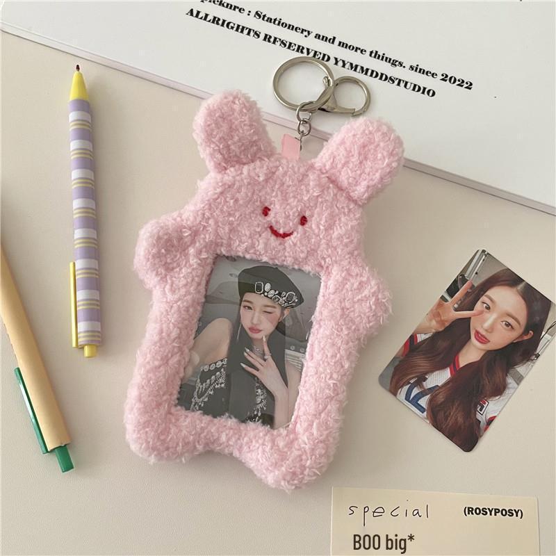 Korean Cartoon Cat Plush Card Holder: Starry Album Pendant for Student Polaroid Photos
