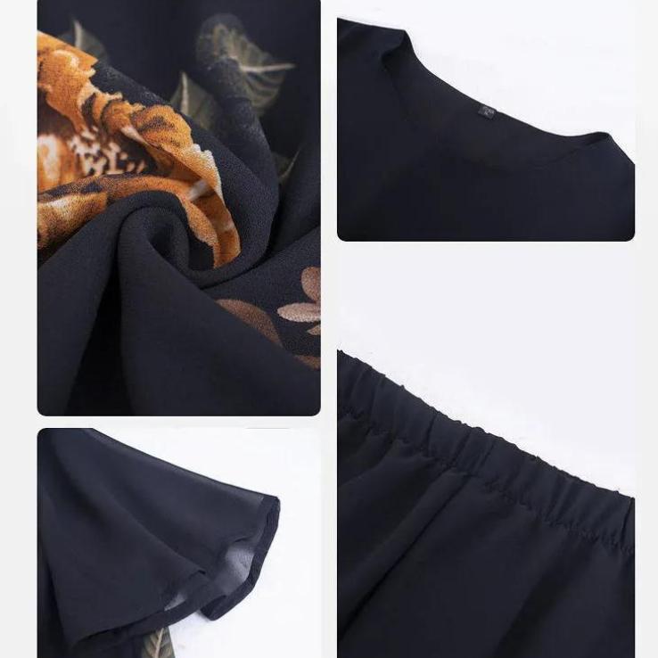 Summer Loose Chiffon T-shirt Suit Mother Fashion Women's Chiffon Cropped Pants Two-piece Suit