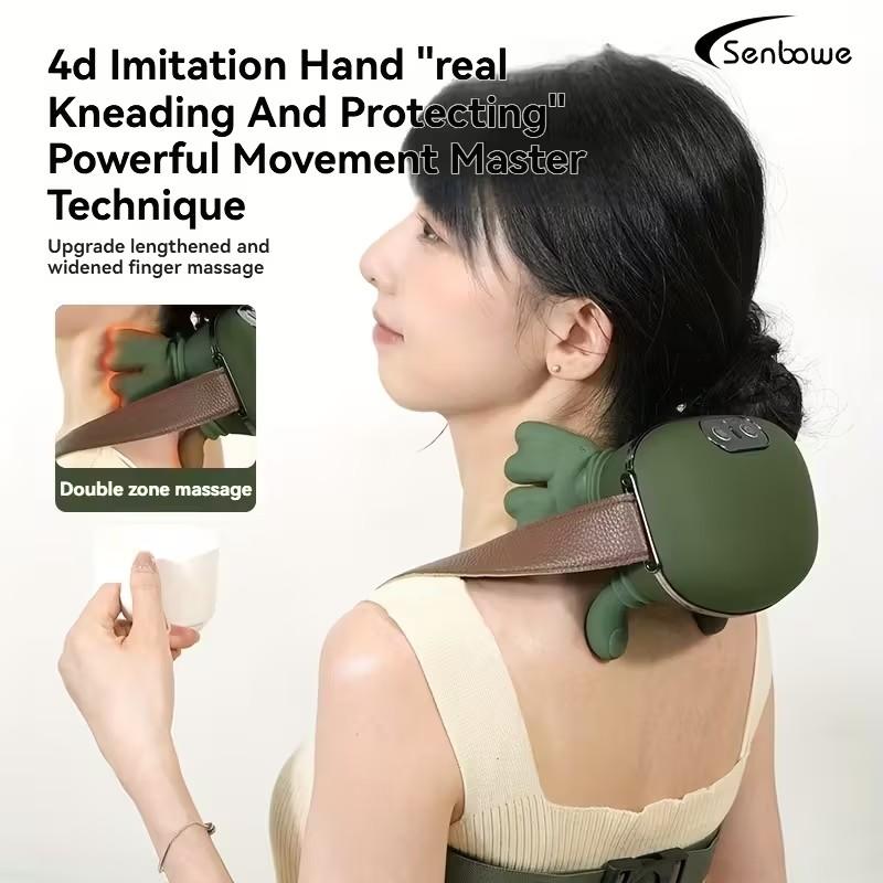 USB Rechargeable Neck and Shoulder Heating Massager 6D Hand Simulation Shoulder and Neck Massager Deep Kneading Massager Gifts for The Elderly