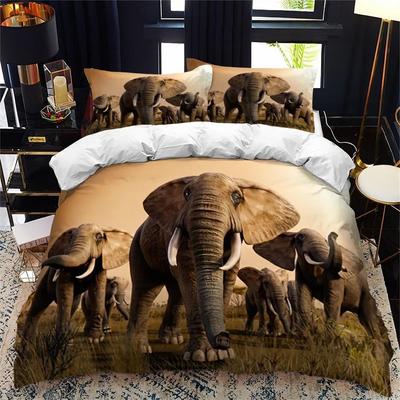 African Wildlife 3D Elephant Duvet Cover African Tropical Grassland Scene Theme Bedding Bedroom Decoration for Women Men Kids