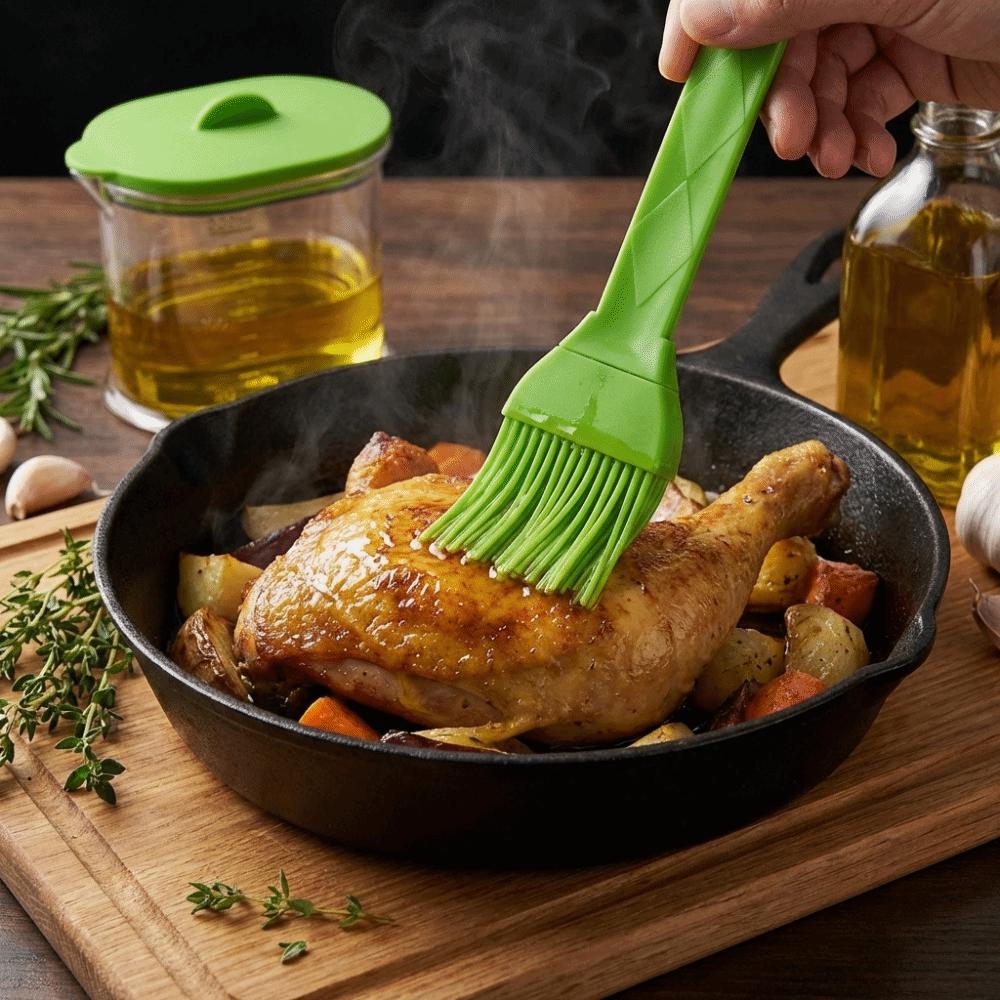 Heat Resistant Silicone Basting Brush Non-Slip Handle Oil Brush Integrated Oil Pot Pancake Making