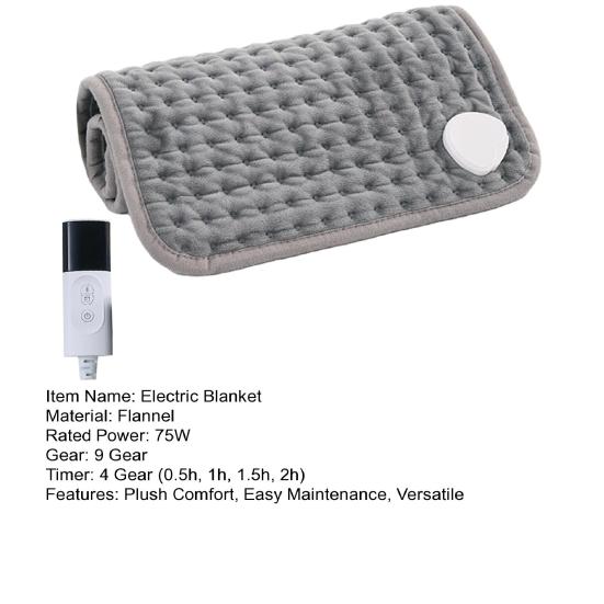 75W Electric Heating Blanket Back Neck Shoulder Pain Relief 9-Gear Temp 4-Gear Timer Flannel Electric Warming Pad EU Socket