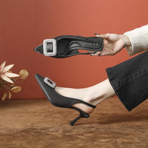 Women's Purple High Heels Stiletto Elastic Straps Open Back Pointed Toe Soft Sole White Sandals