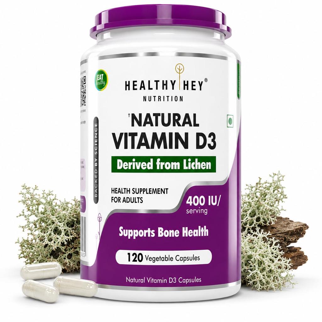 HealthyHey Nutrition Vegan Vitamin D3 - Natural Plant Based - Non GMO - Gluten Free - 400 IU 120 Veg Capsules