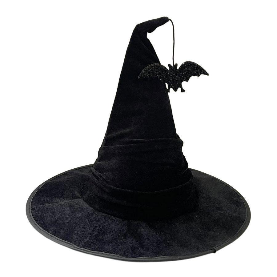 Velvet Ruched Witch Hat with Charm for Halloween Costume Party, Women's Accessory
