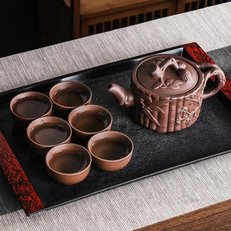 Purple Clay Teapot  Capacity Wide Mouth San You Teapot Red Clay Handmade Relief Tea Pot Tea Making Tool Kung Fu Tea Set