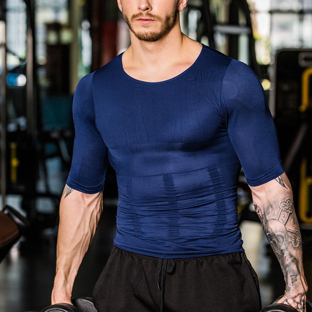 Men's Compression Shirt Undershirt Slimming Tank Top Workout Vest Abs Abdomen Slim Body Shaper Short Sleeve T Shirt