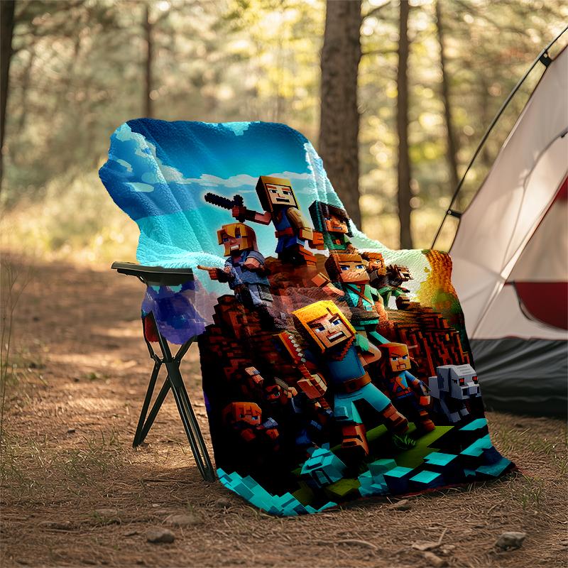 Minecraft Theme Printed Blanket - Perfect for Couch, Bed, Travel & Outdoor Use | Machine Washable, Cozy & Durable.