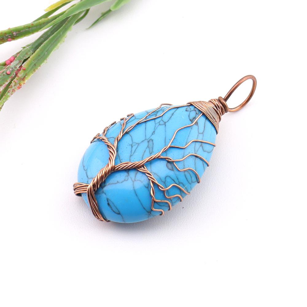Natural Agate Crystal Tree of Life Pendant Necklace