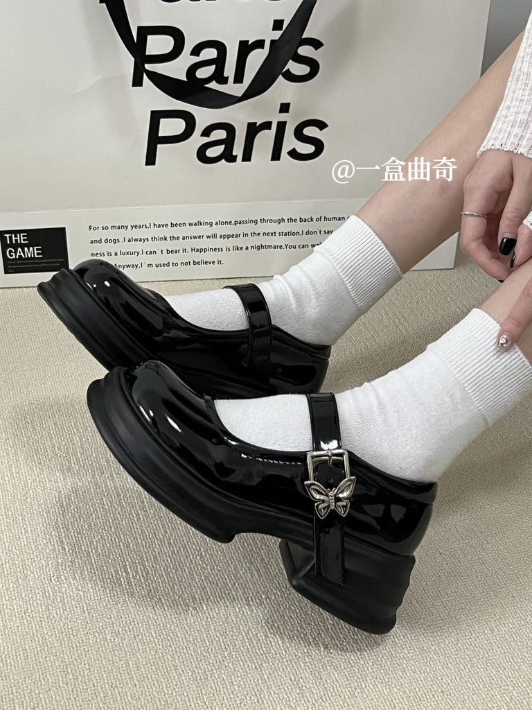 French High-heeled Retro Small Leather Shoes for Women's Spring and Summer 2025 New Butterfly One-word Buckle with Korean Version Mary Jane Shoes Ins