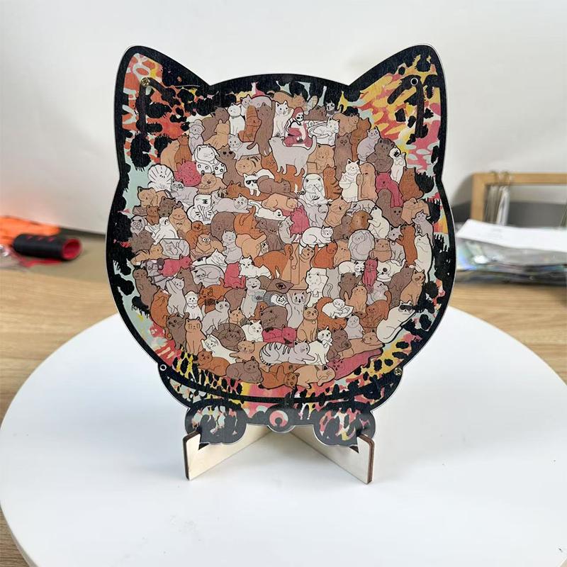 Katzenförmiges Holzpuzzle Knochenförmiges Puzzlespiel Unregelmäßige Einzigartige Tierstücke Dekoratives Geschenk Stressabbau Wohndekor
