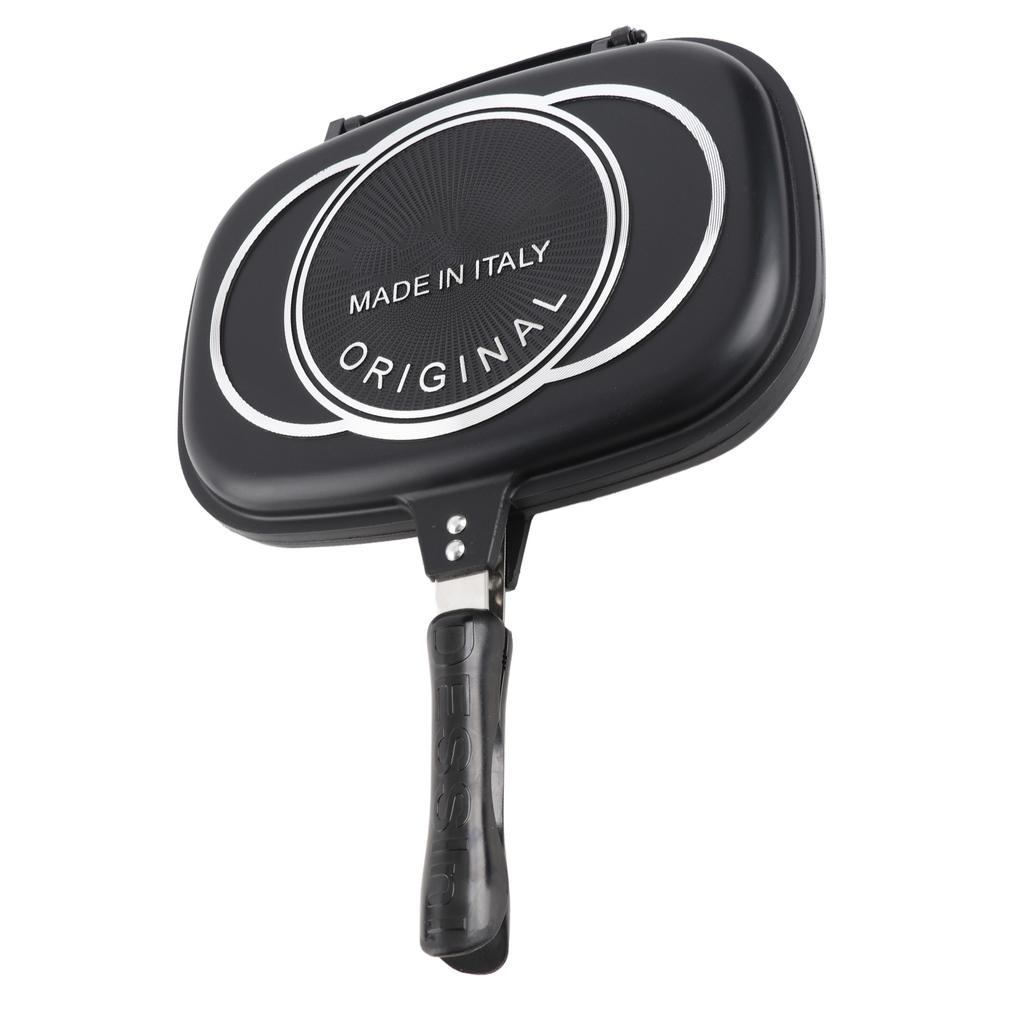 Grill Pan Frying Double Side Portable Anti‑Burn Handle Kitchen Supplies Grill Pot 32cm 12.6in