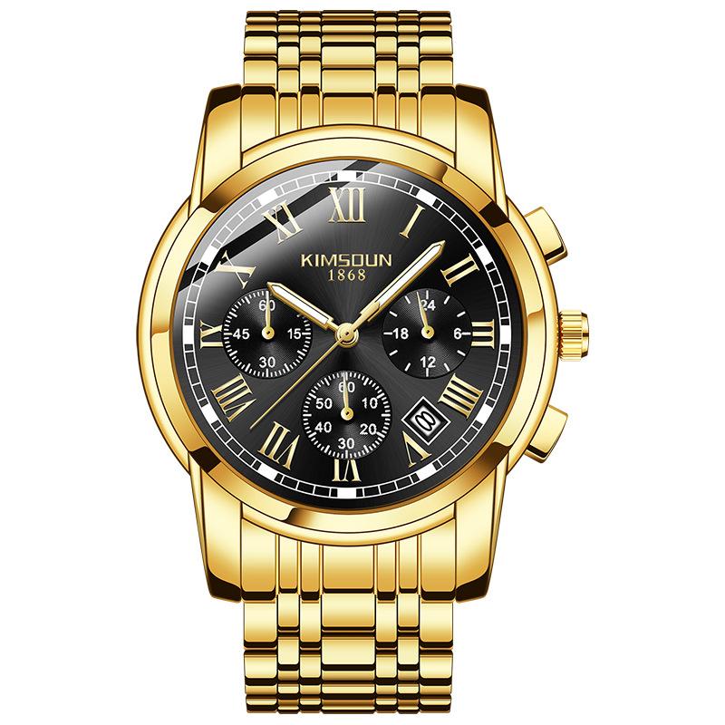 

KIMSDUN Мужские часы Топ Роскошный Бренд Классические Кварцевые Часы Мужские Хронограф Водонепроницаемые Наручные Часы Ремешок из Нержавеющей Стали Дата золотистый/чёрный