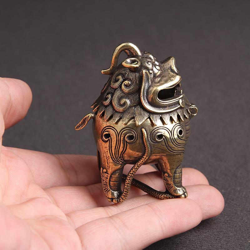Copper Antique God Beast Statue Incense Burner Vintage Chinese Feng Shui Animal Figurines Ornaments Home Decorations Miniatures