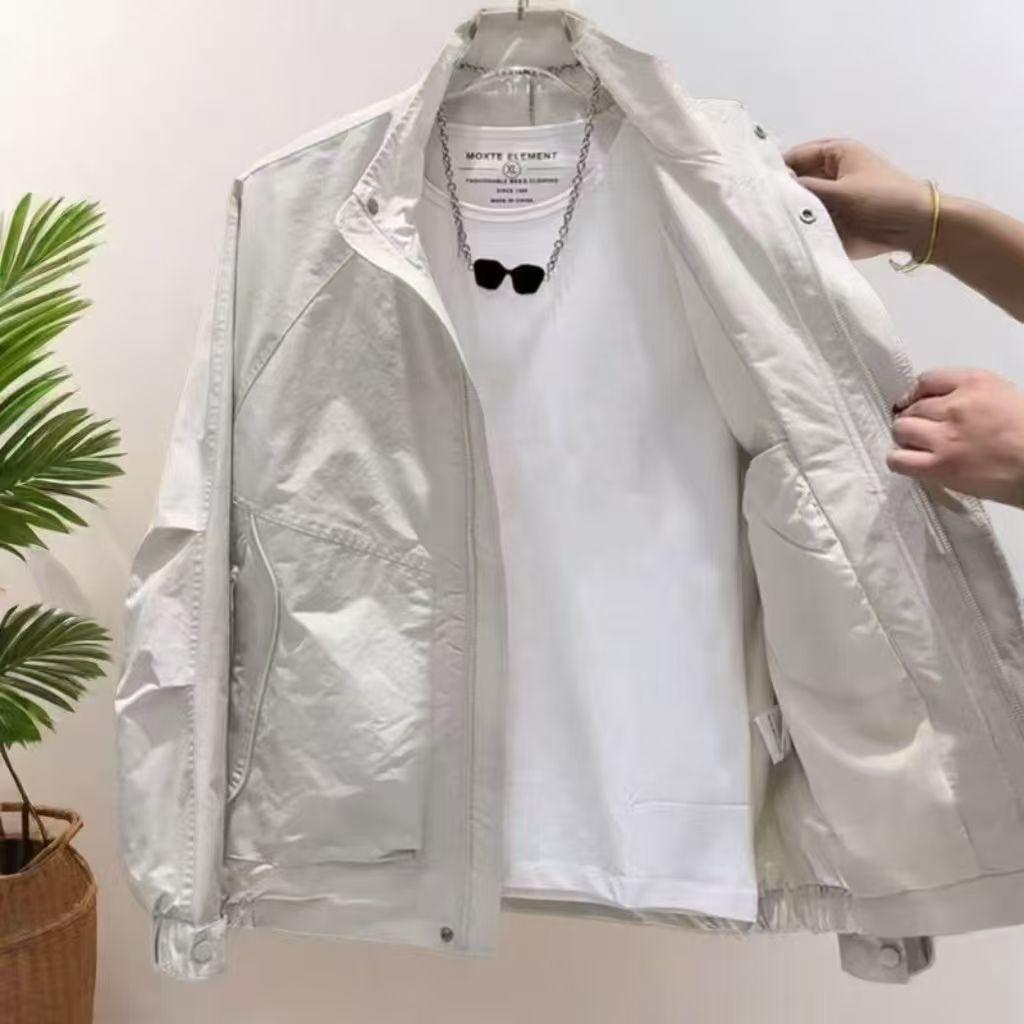 2025 Men's Trendy Stand-Up Collar Jacket: Solid Color Casual Versatile Black Outerwear